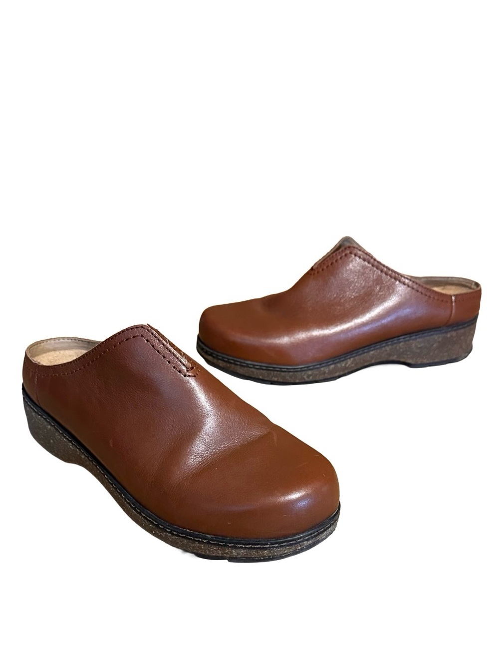EARTH "KOLIA" BROWN LEATHER SLIDE ON CLOG WIDE WIDTH SHOES (10W)